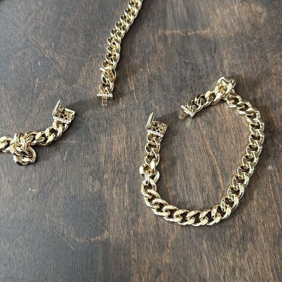 Elegant 14K Gold Plated Monaco Chain Necklace Bracelet Set - Picture 7 of 9